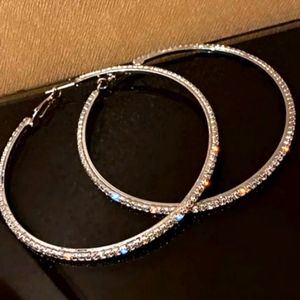 LG Diamond Hoops over 925 Stirling silver shiny big hoop earrings